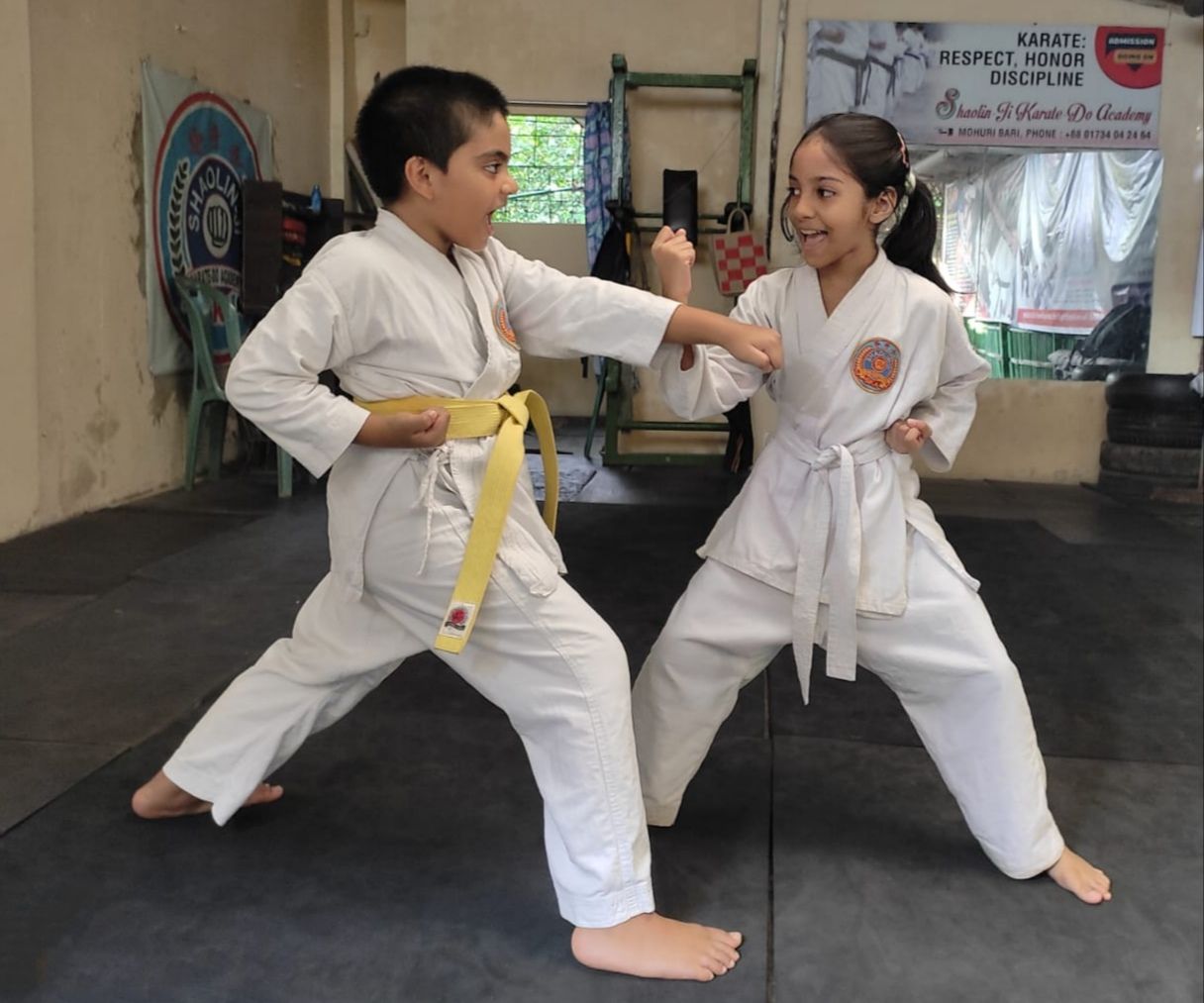 Karate training session with children